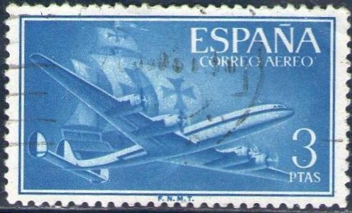 Z vendido ESPAÑA 1955 1175 Sello Avion Super Constellation y Nao Santa Maria 3p Usado Espana Spain Espagne Spagna Spanje Spanien 